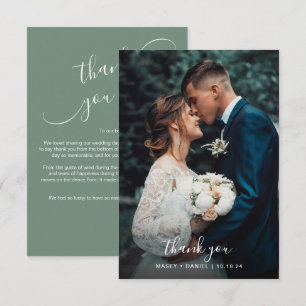 Tarjeta De Agradecimiento Moda caligrafía cursiva Sage Green Photo Boda