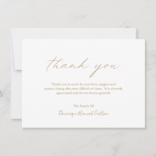 Tarjeta De Agradecimiento Moda Caligrafía de oro simple funeral elegante