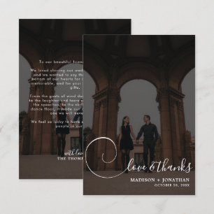 Tarjeta De Agradecimiento Moda Caligrafía Gris oscuro 2 Boda fotográfico