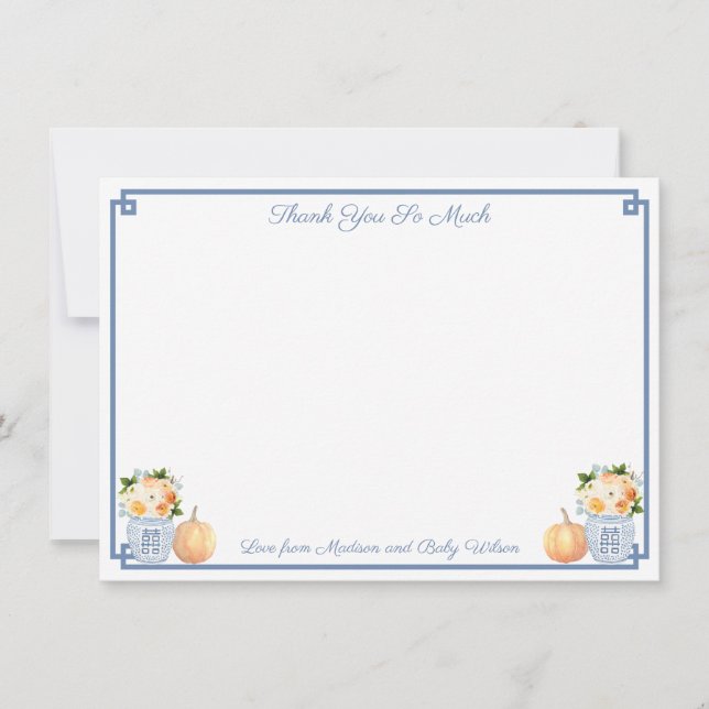 Tarjeta De Agradecimiento Moda Chinoiserie Pumpkins Florals Wedower (Anverso)