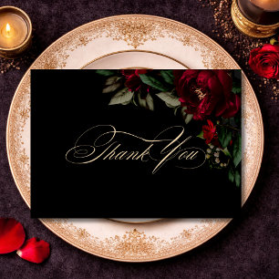 Tarjeta De Agradecimiento Moda color rojo oscuro verde gótico floral boda de