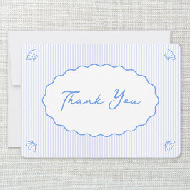 Tarjeta De Agradecimiento Moda costera con cubierta de franja azul y blanca