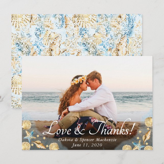 Tarjeta De Agradecimiento Moda costera | Moderno Boda fotográfico de los arr (Anverso / Reverso)