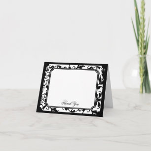 Tarjeta De Agradecimiento Moda Damasco blanco y negro Gracias