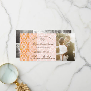 Tarjeta De Agradecimiento Moda de época Damask Naranja de encaje rosa Boda d