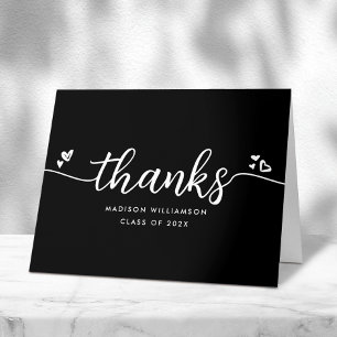 Tarjeta De Agradecimiento Moda de graduación en blanco negro Corazones de gu
