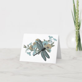 Tarjeta De Agradecimiento Moda de la libélula Flores elegantes Blues Gray Go