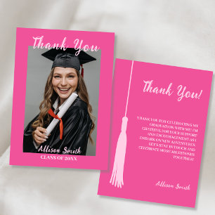 Tarjeta De Agradecimiento Moda de moda Graduación de Foto Rosada Gracias