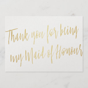 Tarjeta De Agradecimiento Moda de oro "Gracias por ser mi criada de honor"