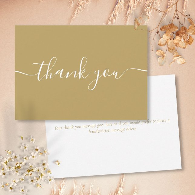 Tarjeta De Agradecimiento Moda dorada Sencillo guión elegante moderno (Gold Chic Simple Modern Elegant Script Thank You Card)