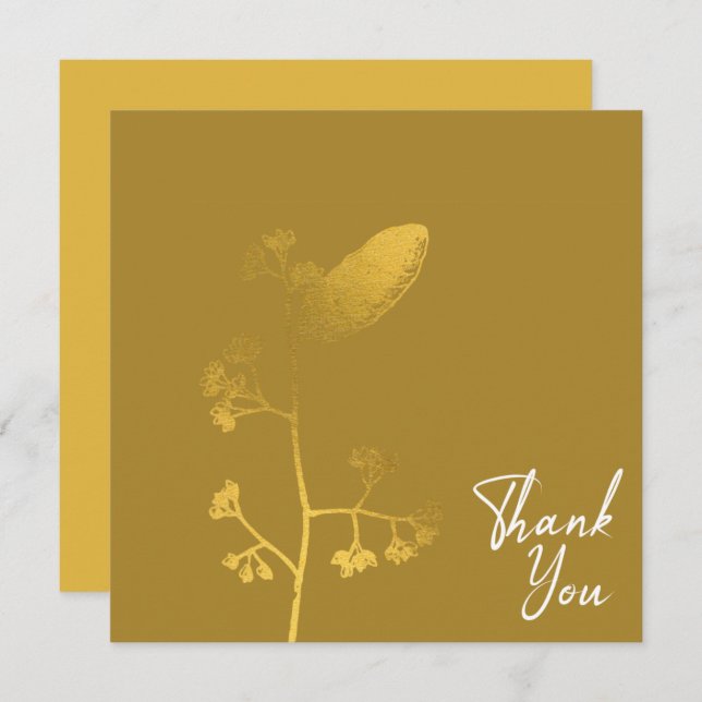 Tarjeta De Agradecimiento Moda Dorado Flover Elegante Texto Blanco (Anverso / Reverso)