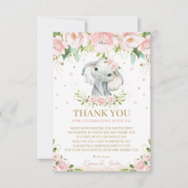 Tarjeta De Agradecimiento Moda Elefante Rosa Floral Baby Shower