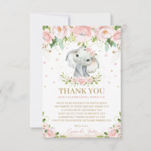 Tarjeta De Agradecimiento Moda Elefante Rosa Floral Baby Shower