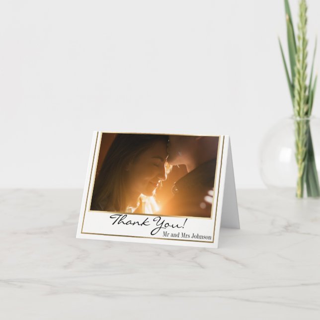 Tarjeta De Agradecimiento Moda Elegant Gold Border Photo You (Anverso)