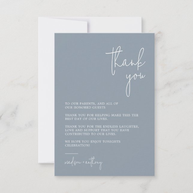 Tarjeta De Agradecimiento Moda Elegante  Dusty Blue Modern Photo Boda (Anverso)