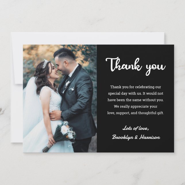 Tarjeta De Agradecimiento Moda Elegante Elegante Novia Y Boda Groom Foto (Anverso)