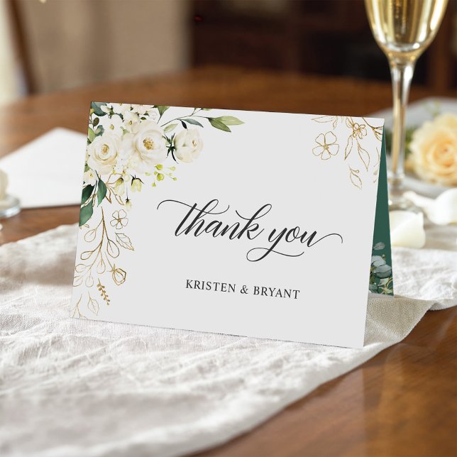 Tarjeta De Agradecimiento Moda elegante floral de oro rosa blanco verde (Subido por el creador)
