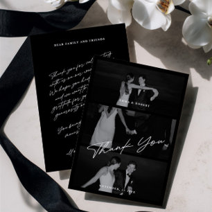 Tarjeta De Agradecimiento Moda Elegante Guión Negro 3 Boda de fotos