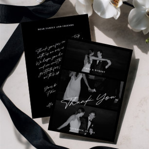 Tarjeta De Agradecimiento Moda Elegante Guión Negro 3 Boda de fotos