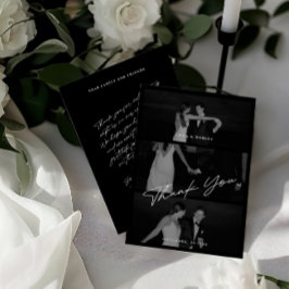 Tarjeta De Agradecimiento Moda Elegante Guión Negro 3 Boda de fotos