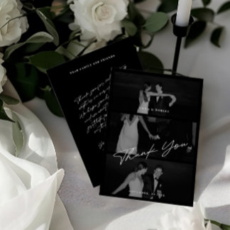 Tarjeta De Agradecimiento Moda Elegante Guión Negro 3 Boda de fotos