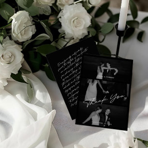 Tarjeta De Agradecimiento Moda Elegante Guión Negro 3 Boda de fotos