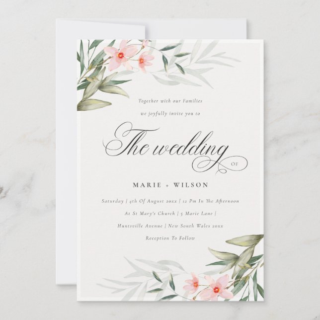 Tarjeta De Agradecimiento Moda Elegante Rubor Greenery Floral Wedding Invita (Anverso)