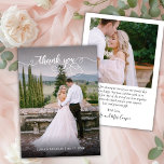 Tarjeta De Agradecimiento Moda Elegante Script 2 Boda de fotos Gracias Tarje<br><div class="desc">Moderna Elegante Moda Caligrafía Script Boda 2 Foto Tarjeta De agradecimiento. Modern Stylish boda gracias plantilla que incluye una foto vertical completa en el frente con el texto "Gracias" en una tipografía con letras a mano agitada y caprichosa cruz tipo de letra cruz con sobreposición blanca en la imagen. tarjeta...</div>