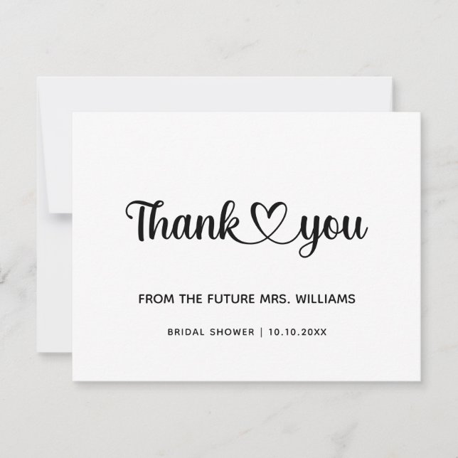Tarjeta De Agradecimiento Moda Elegante Trendy Heart Bridal Shower Futuro Sr (Anverso)