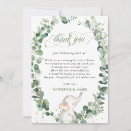 Tarjeta De Agradecimiento Moda Elephant Greenery Género Baby Shower neutral
