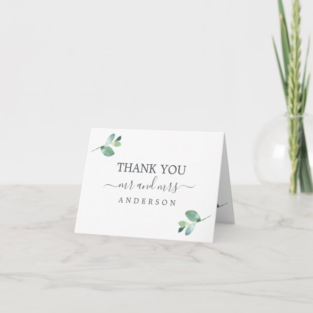 Tarjeta De Agradecimiento Moda Eucalyptus Foliage Boda mínimo Foto (Anverso)