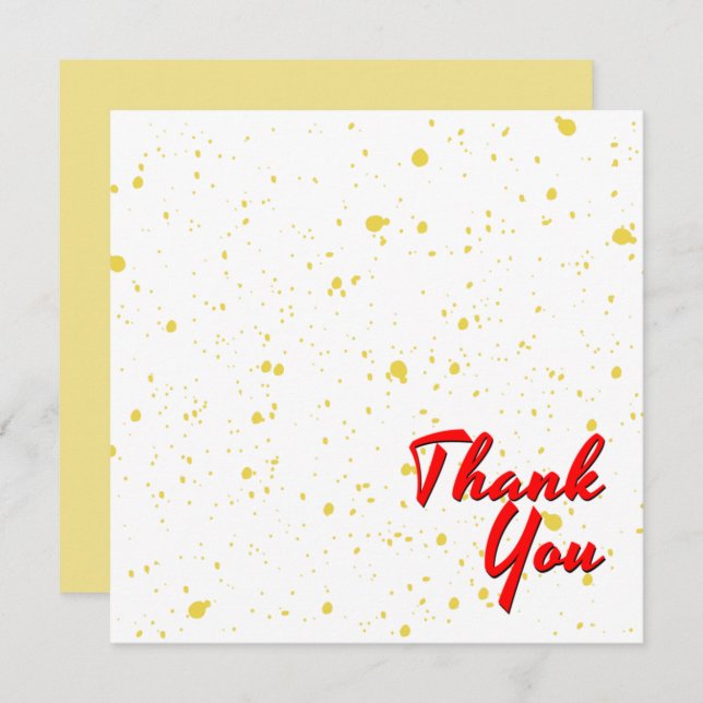 Tarjeta De Agradecimiento Moda Explosión Amarilla Dots de acuarela Texto roj (Anverso / Reverso)