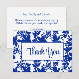 Tarjeta De Agradecimiento Moda Floral Azul 65ª fiesta de cumpleaños