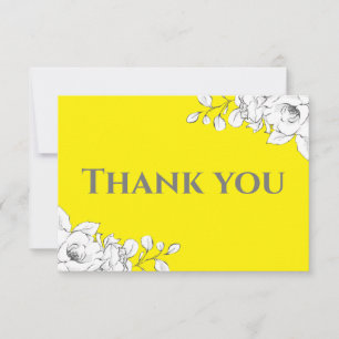 Tarjeta De Agradecimiento Moda Floral blanca amarilla brillante moderna