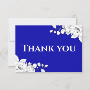 Tarjeta De Agradecimiento Moda Floral blanca azul real moderna