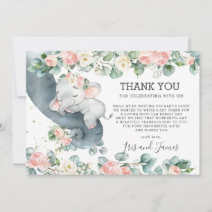 Tarjeta De Agradecimiento Moda Floral Greenery Elephant Chica Baby Shower