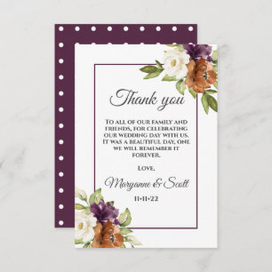 Tarjeta De Agradecimiento Moda Floral Purple Polka Dot Fall Wedding