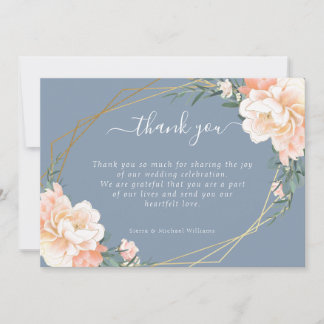 Tarjeta De Agradecimiento Moda Floral Rubor Peach Gold Dusty Blue Boda