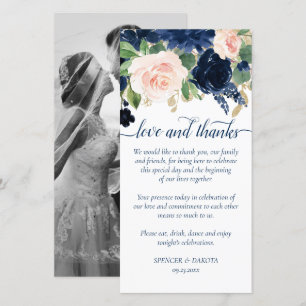 Tarjeta De Agradecimiento Moda florece Amor por la foto rosa azul marino y