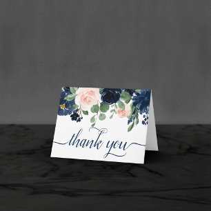 Tarjeta De Agradecimiento Moda florece Foto rosa azul marino y Rubor