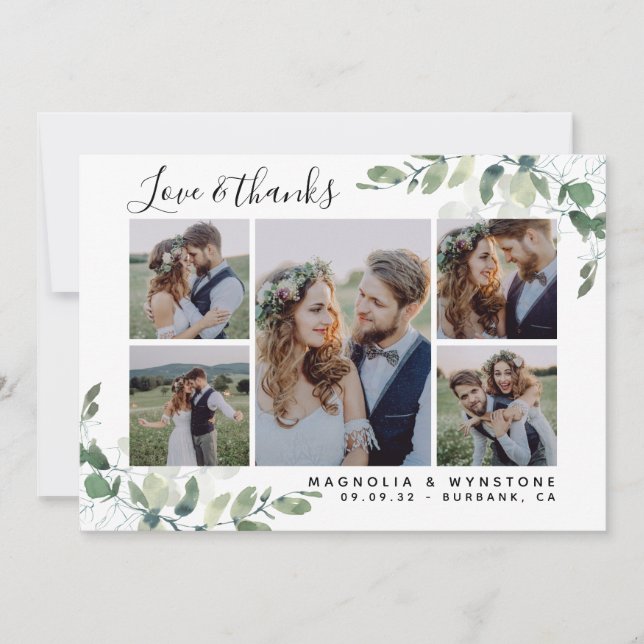 Tarjeta De Agradecimiento Moda Foto Boda Eucalyptus (Anverso)