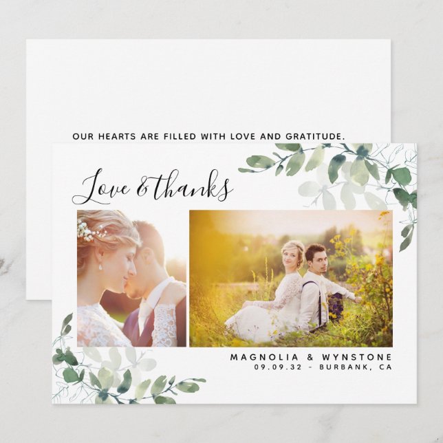 Tarjeta De Agradecimiento Moda Foto Boda Eucalyptus (Anverso / Reverso)