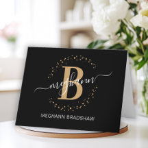 Moda Girly Moderno Black Gold Name Script Monogram