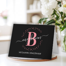 Tarjeta De Agradecimiento Moda Girly Moderno Black Pink Name Script Monogram