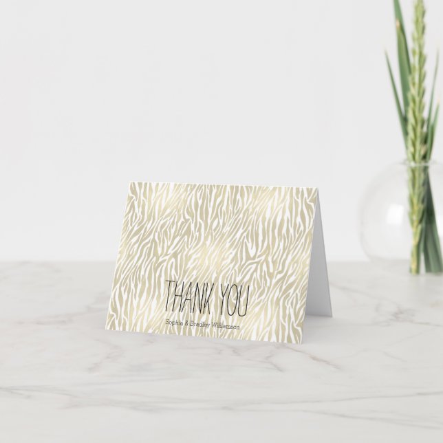 Tarjeta De Agradecimiento Moda Gold Zebra Print Gracias (Anverso)