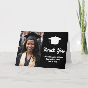 Tarjeta De Agradecimiento Moda Graduación de foto de graduado blanco negro d