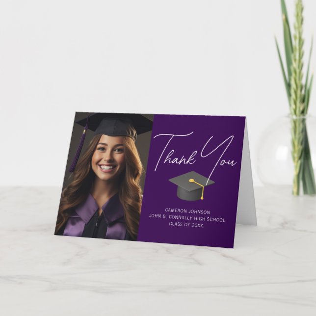 Tarjeta De Agradecimiento Moda Graduación de Personalizado de foto graduado  (Anverso)