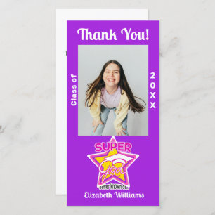 Tarjeta De Agradecimiento Moda Graduación Super Grad Rosa Editable