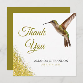 Tarjeta De Agradecimiento Moda Green Hummingbird y Gold Dust Boda