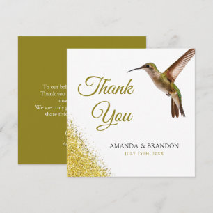 Tarjeta De Agradecimiento Moda Green Hummingbird y Gold Dust Boda